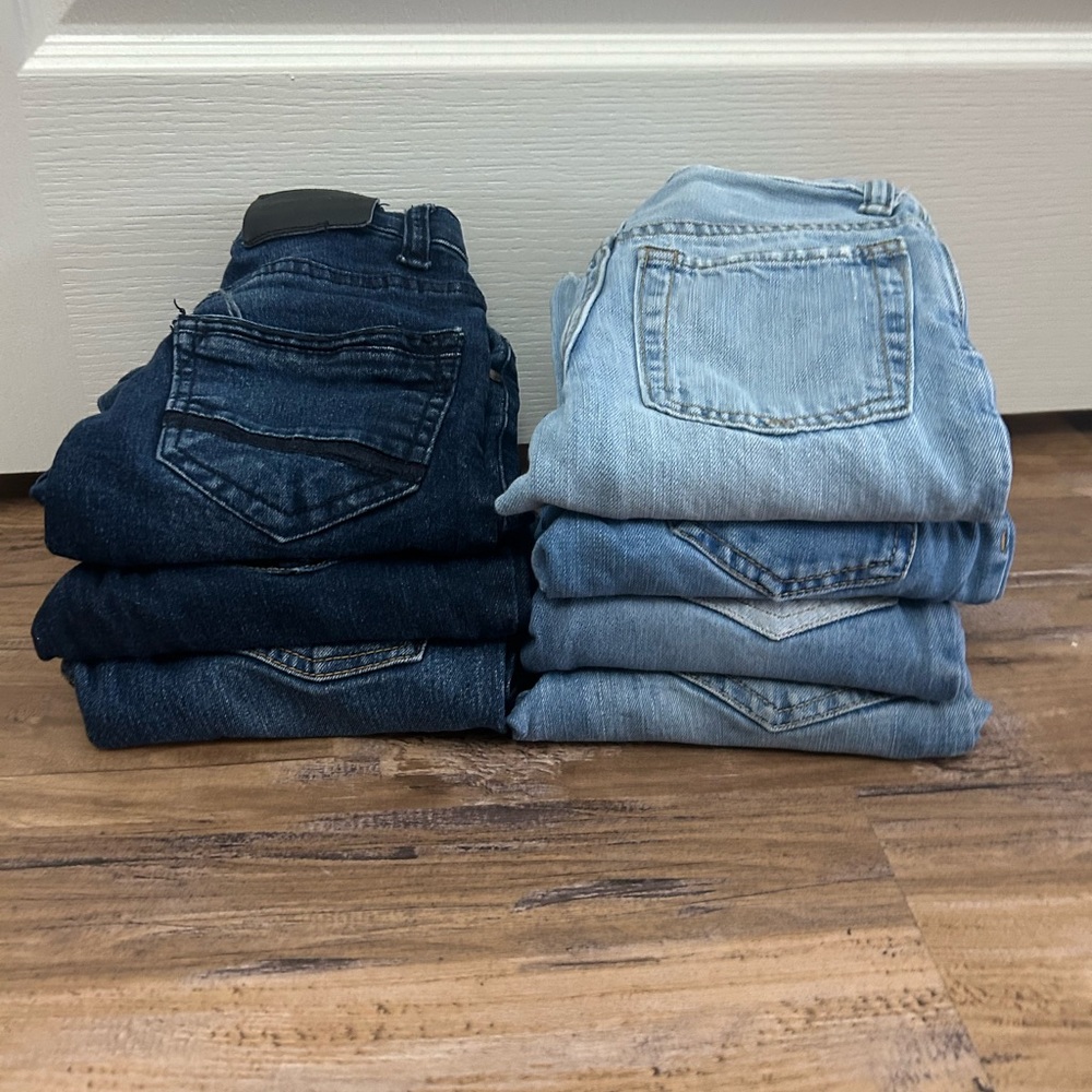 Stack of Folded Jeans - Dark and Light Wash Denim